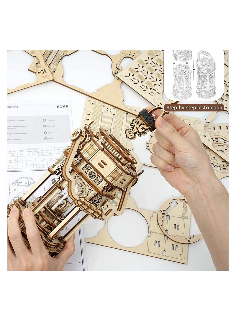 3D Wooden Puzzles Mechanical Music Box - DIY Rotating Vintage LED Lantern 11.8 - Image 5